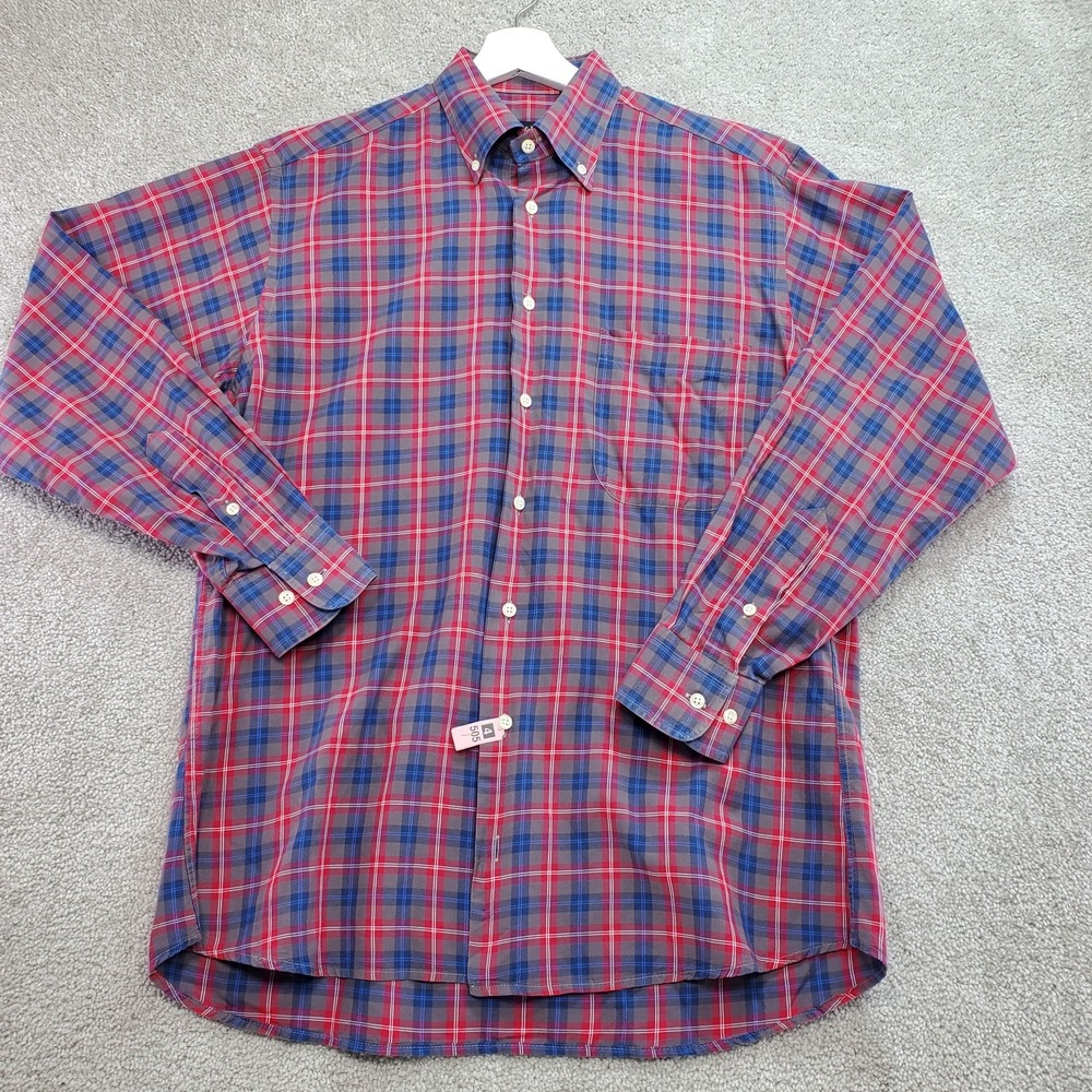 Bullock & Jones Shirt Men Medium Multi Blue Red Plaid Button‎ Down Cowboy Preppy